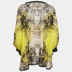 Pre Owned Roberto Cavalli Yellow /Black Printed Silk Tunic Top S 