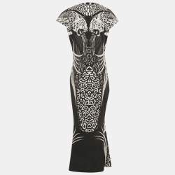 Pre Owned Roberto Cavalli Black Printed Jersey Brocch Detail Maxi Dress M