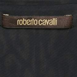 Pre Owned Roberto Cavalli Black Printed Jersey Brocch Detail Maxi Dress M