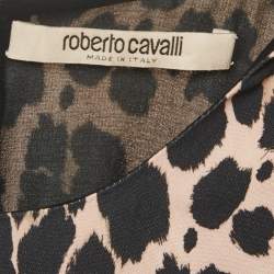 Pre Owned Roberto Cavalli Black Leopard Print Crepe Sleeveless Midi Dress L