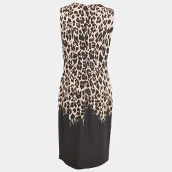 Pre Owned Roberto Cavalli Black Leopard Print Crepe Sleeveless Midi Dress L