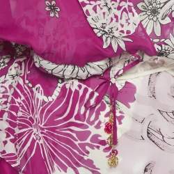Pre Owned Roberto Cavalli Pink Floral Print Silk Top &Skirt Set M/L