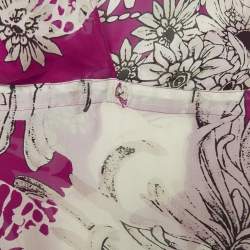 Pre Owned Roberto Cavalli Pink Floral Print Silk Top &Skirt Set M/L