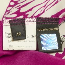 Pre Owned Roberto Cavalli Pink Floral Print Silk Top &Skirt Set M/L