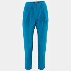 Pre Owned Roberto Cavalli Blue Silk Trousers S