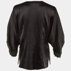 Pre Owned Roberto Cavalli Black Silk Floral Applique Detail Blouse M 