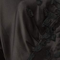 Pre Owned Roberto Cavalli Black Silk Floral Applique Detail Blouse M 