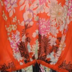 Pre Owned Roberto Cavalli Orange/Black Floral Print Chiffon Tops S