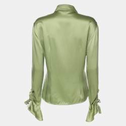 Pre Owned Roberto Cavalli Green Satin Long Sleeve Tops L