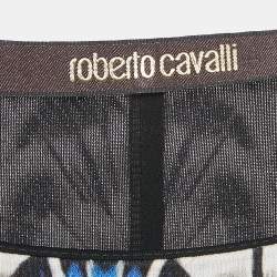 Pre Owned Roberto Cavalli Blue Printed Jersey Long Sleeve Dress M