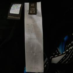 Pre Owned Roberto Cavalli Blue Printed Jersey Long Sleeve Dress M