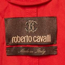 Pre Owned Roberto Cavalli Red Taffeta Belted Trench Coat M