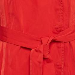 Pre Owned Roberto Cavalli Red Taffeta Belted Trench Coat M