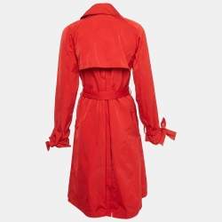 Pre Owned Roberto Cavalli Red Taffeta Belted Trench Coat M
