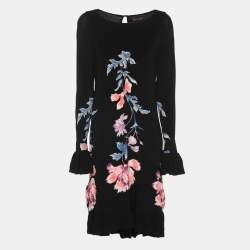Pre Owned Roberto Cavalli Black Floral Print Stretch Knit Mini Dress M