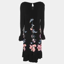 Pre Owned Roberto Cavalli Black Floral Print Stretch Knit Mini Dress M