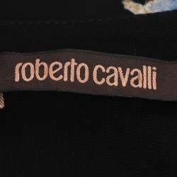 Pre Owned Roberto Cavalli Black Floral Print Stretch Knit Mini Dress M