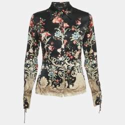 مملوكة مسبقًا Roberto Cavalli Black Printed Silk Shirt S