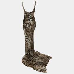 Pre Owned Roberto Cavalli Beige Leopard Print Silk Maxi Dress L