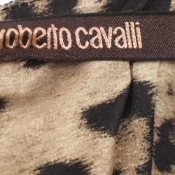 Pre Owned Roberto Cavalli Beige Leopard Print Silk Maxi Dress L