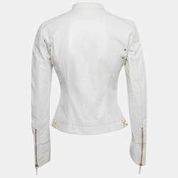 مملوكة مسبقًا Roberto Cavalli White Leather Zip-Up Jacket S