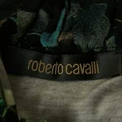 Pre Owned توب روبرتو كافالي جيرسي طباعة زهور أسود مكشوف الأكتاف صغير