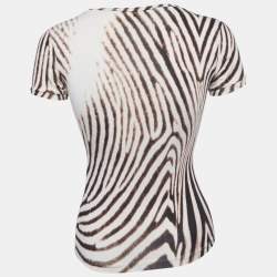 مملوكة مسبقًا Roberto Cavalli Brown Animal Skin Print Jersey V-Neck Top S