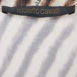 مملوكة مسبقًا Roberto Cavalli Brown Animal Skin Print Jersey V-Neck Top S