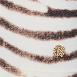 مملوكة مسبقًا Roberto Cavalli Brown Animal Skin Print Jersey V-Neck Top S