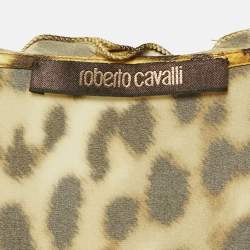 مملوكة مسبقًا بلوزة روبيرتو كافالي حرير مطبوع نقش الفهد أصفر مقاس صغير (سمول)