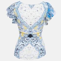 Pre Owned Roberto Cavalli Multicolor Print Jersey Short Sleeve Top S