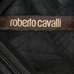 Pre Owned فستان روبيرتو كافالي كريب مطبوع أحمر/أسود بدون أكمام مطرز متوسط