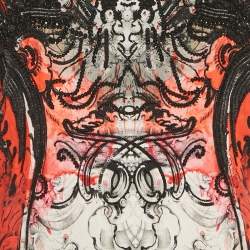 Pre Owned فستان روبيرتو كافالي كريب مطبوع أحمر/أسود بدون أكمام مطرز متوسط