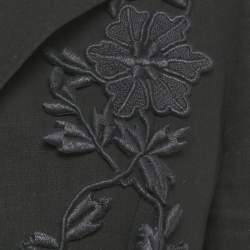 Pre Owned Roberto Cavalli Black Floral Applique Linen Blend Blazer M