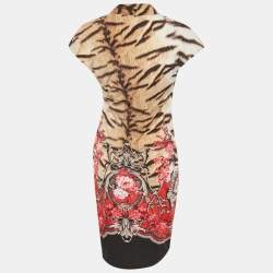 Pre Owned Roberto Cavalli Multicolor Printed Jersey Ruched Midi Dress L