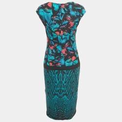 مملوكة مسبقًا Roberto Cavalli Blue Printed Jersey Midi Dress L