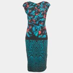 مملوكة مسبقًا Roberto Cavalli Blue Printed Jersey Midi Dress L