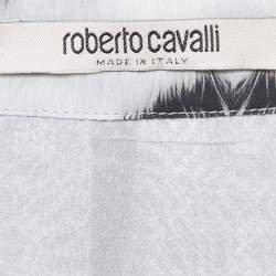 مملوكة مسبقًا تنورة ماكسي روبيرتو كافالي حرير مطبوعة رمادية مقاس كبير (لارج)