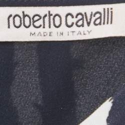 مملوكة مسبقًا فستان ميدي روبرتو كافالي كريب مطبوع أبيض/أسود مقاس متوسط