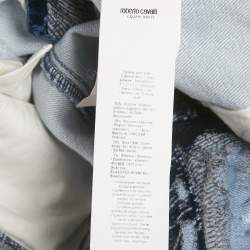 مملوكة مسبقًا بنطلون جينز روبرتو كافالي دنيم طبقات مخمل ممزق أزرق 30 بوصة وسط