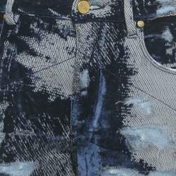 مملوكة مسبقًا بنطلون جينز روبرتو كافالي دنيم طبقات مخمل ممزق أزرق 30 بوصة وسط