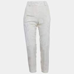 مملوكة مسبقًا بنطلون روبيرتو كافالي حرير مطبوع بيج بقصة ضيقة مقاس متوسط (ميديوم)