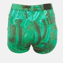 Pre Owned Roberto Cavalli Green Malachite Print Denim Shorts S