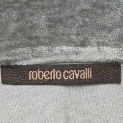 Pre Owned Roberto Cavalli Grey Velvet  Hooded Sweatshirt & Sweatpants L