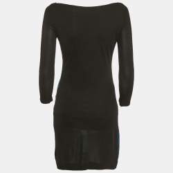 Pre Owned Roberto Cavalli Black/Blue Printed Jersey Mini Dress S