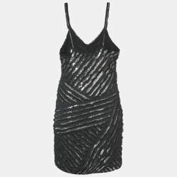 Pre Owned Roberto Cavalli Black Silk Distressed Sequin Mini Dress M