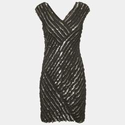 Pre Owned فستان ميني روبيرتو كافالي ترتر حرير أسود مقاس وسط - ميديم