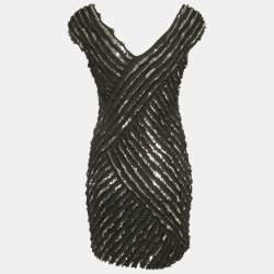 Pre Owned Roberto Cavalli Black Silk Sequin Mini Dress M