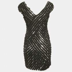 مملوكة مسبقًا فستان ميني ترتر حرير أسود روبيرتو كافالي مقاس صغير (سمول)