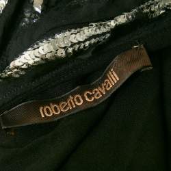 مملوكة مسبقًا فستان ميني ترتر حرير أسود روبيرتو كافالي مقاس صغير (سمول)